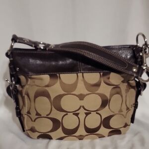 Coach Tan and Brown Signature Shoulder Bag